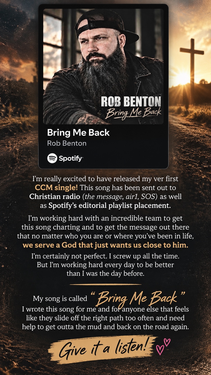Rob Benton announces Bring Me Back, his first CCM single: a song for anyone seeking to get back on the right path and closer to God. Give it a listen.