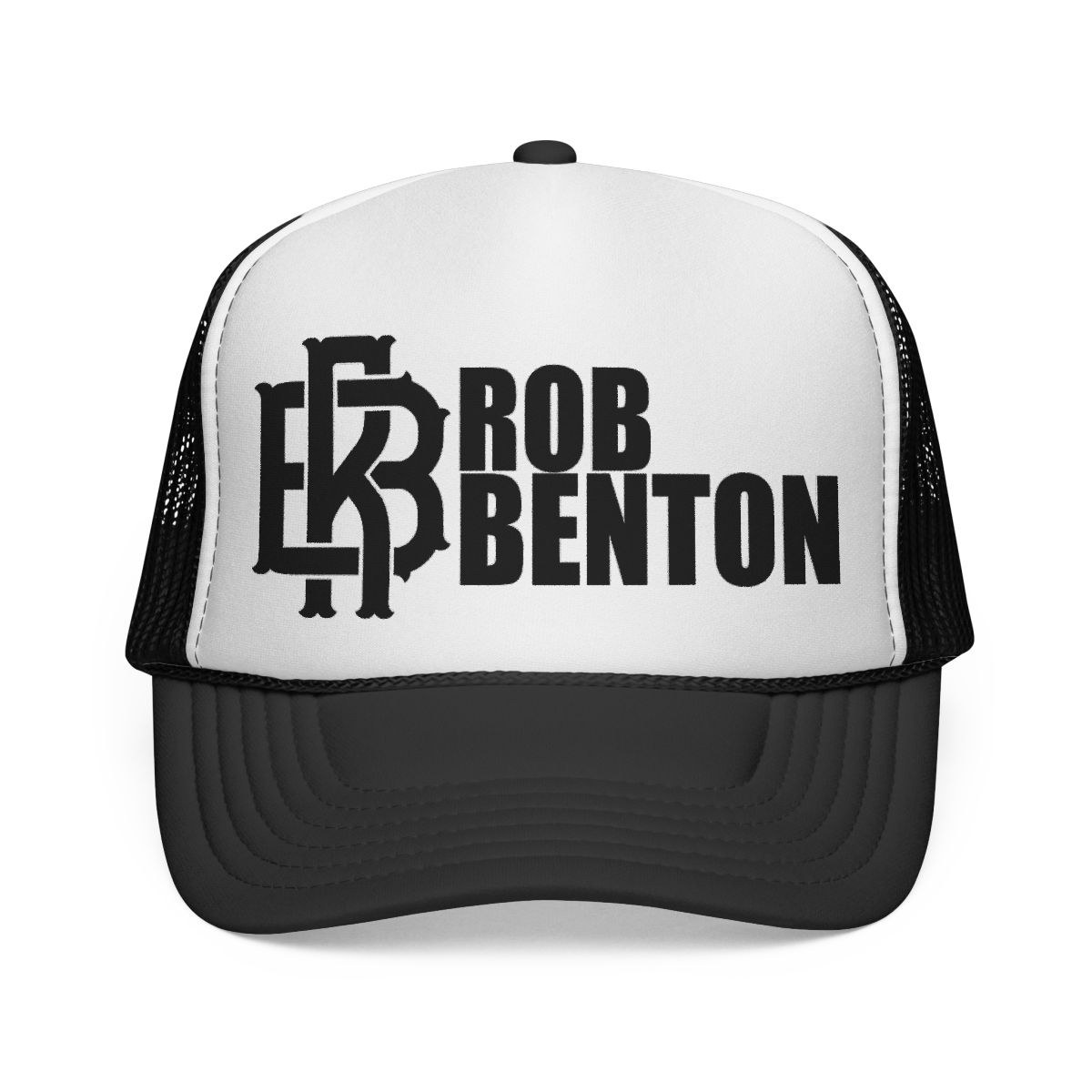 Black and white Rob Benton RB trucker hat